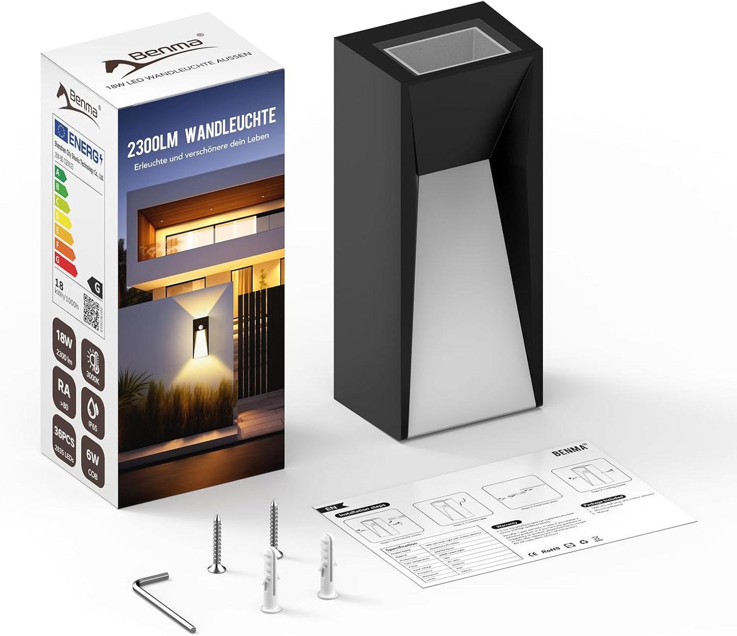 Lampa LED, aplica de perete pentru interior si exterior, impermeabila IP65, 23000 lumeni, 3000 K, design modern, din aluminiu