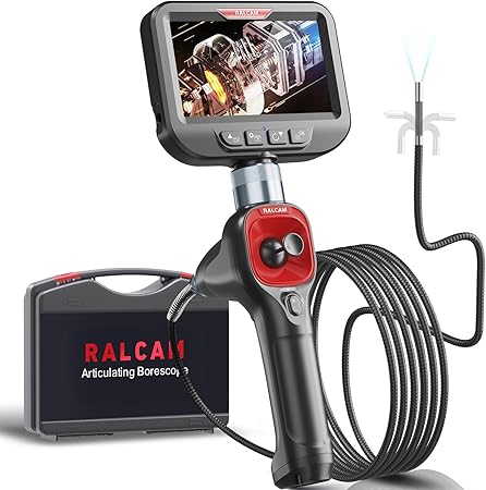 Endoscop industrial, camera de inspectie 6, 2 mm articulata cu tub semirigid de 2 m, endoscop pivotant la 360°, camera de inspectie HD 720P, cu ecran IPS de 4, 3 inch 1080P, camera cu 6 LED-uri, IP67, memorie 16GB