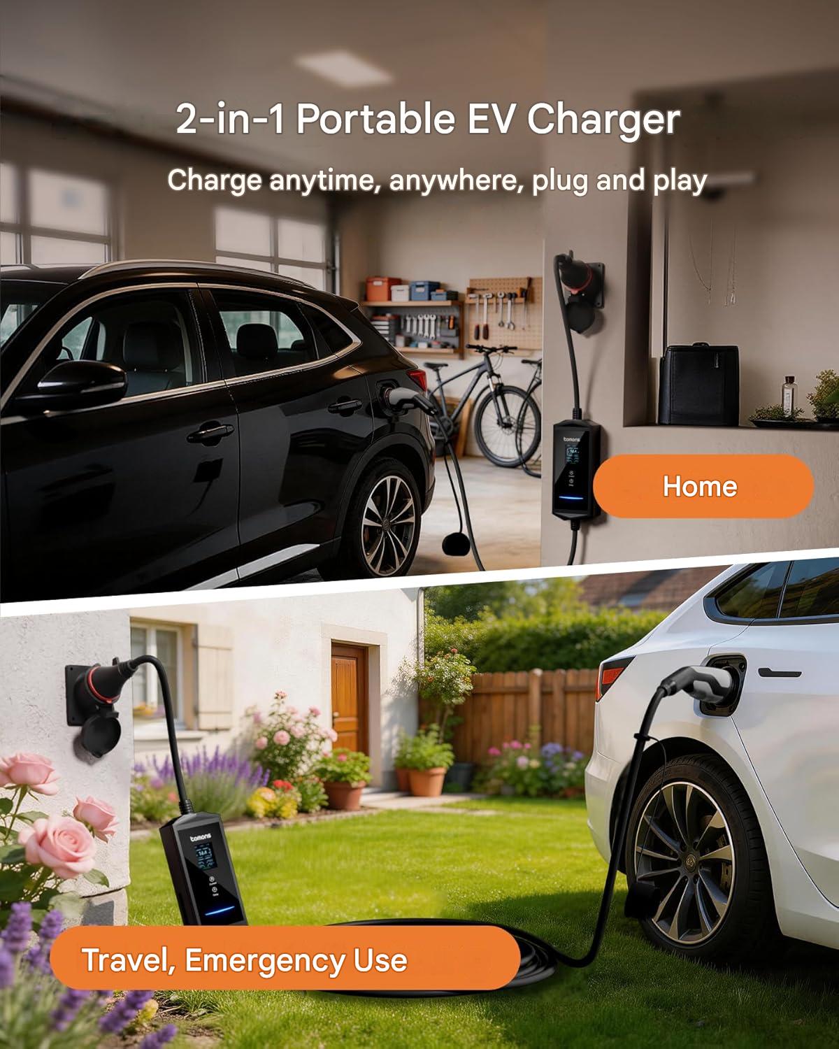 Statie de incarcare portabila EV Tomons 22kW, Wallbox mobil Type 2, cablu 7m, priza CEE trifazata 6-32A 400V, control prin aplicatie Bluetooth, ecran LCD 2.4”, IP65, putere si timp de incarcare reglabile, compatibil Tesla Model 3/Y, VW ID.3/4/5/7