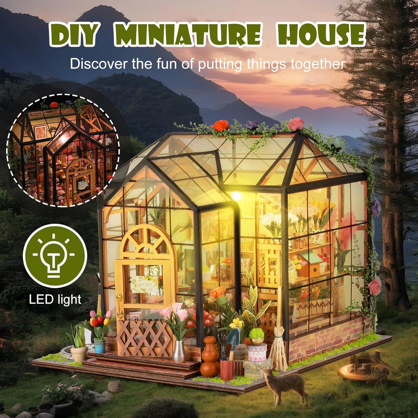 Puzzle 3D, Book Nook Garden House, cotor de carte DIY cu lumini LED, buton cu touch, transparenta, +14 ani