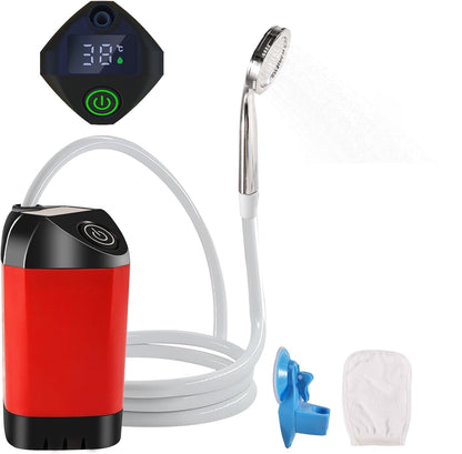 Dus portabil pentru camping cu pompa electrica si acumulator reincarcabil 3800 mAh, afisaj LED pentru temperatura, 5 l/min, impermeabil, pentru drumetii, pescuit, spalat auto, animale
