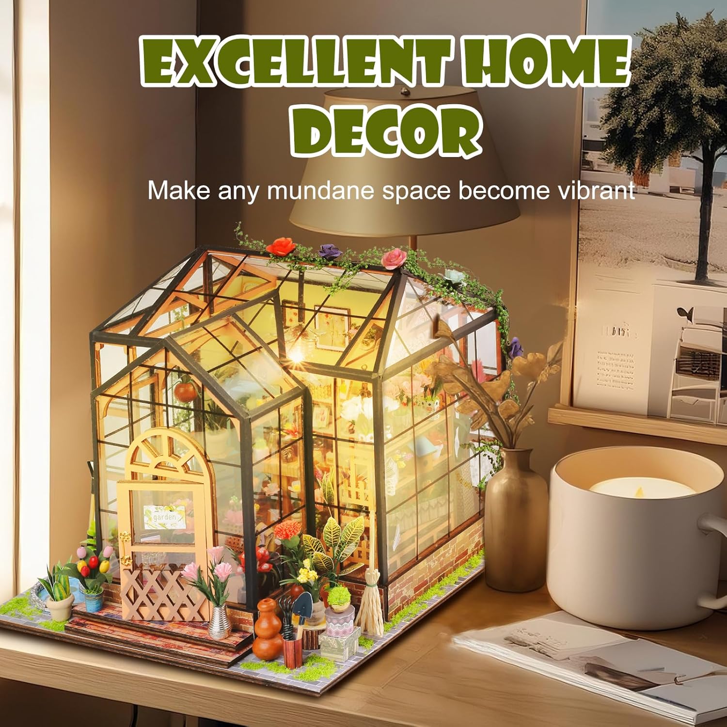 Puzzle 3D, Book Nook Garden House, cotor de carte DIY cu lumini LED, buton cu touch, transparenta, +14 ani