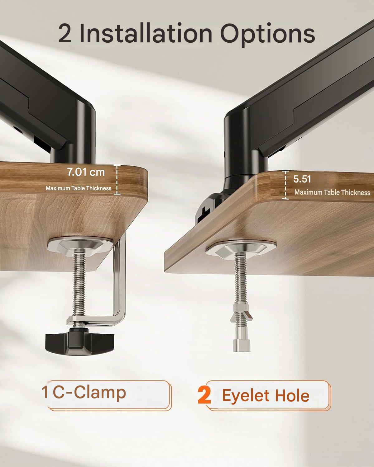 Suport monitor ErGear, brat reglabil 13–34 inch, max 10 kg, VESA 75x75/100x100 mm, montare pe birou cu clema sau traversa, rotatie 360°, inclinare -35°/+90°, pivotare ±90°, reglaj inaltime 44,5 cm, gaming si birou, negru
