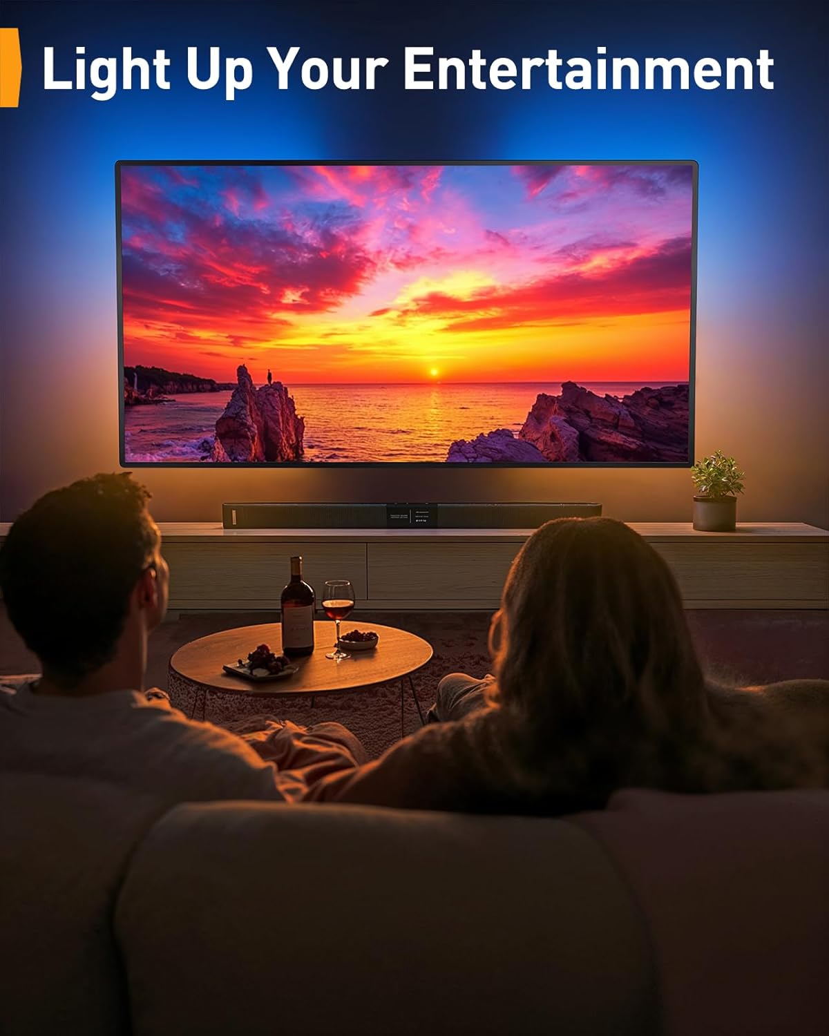 Suport TV de perete, universal, LED cu Sincronizare Muzicala, brat reglabil, diagonala de 26-65 inch, suporta greutate pana la 45 kg, VESA 400 x 400 mm