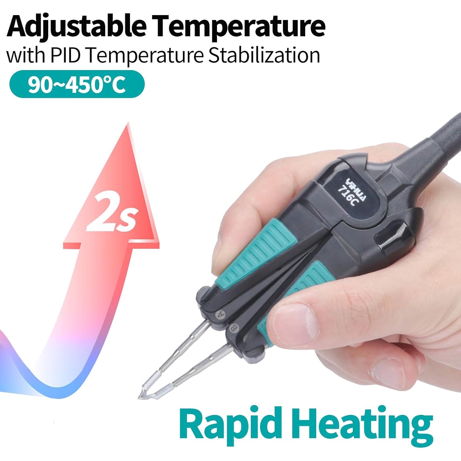 Statie de lipit cu letcon, ciocan de lipit tip cleste, cu display LCD color, temperatura reglabila 90-450°C, calibrare automata, cu 4 varfuri de lipit, pentru reparatii SMD, multifunctionala