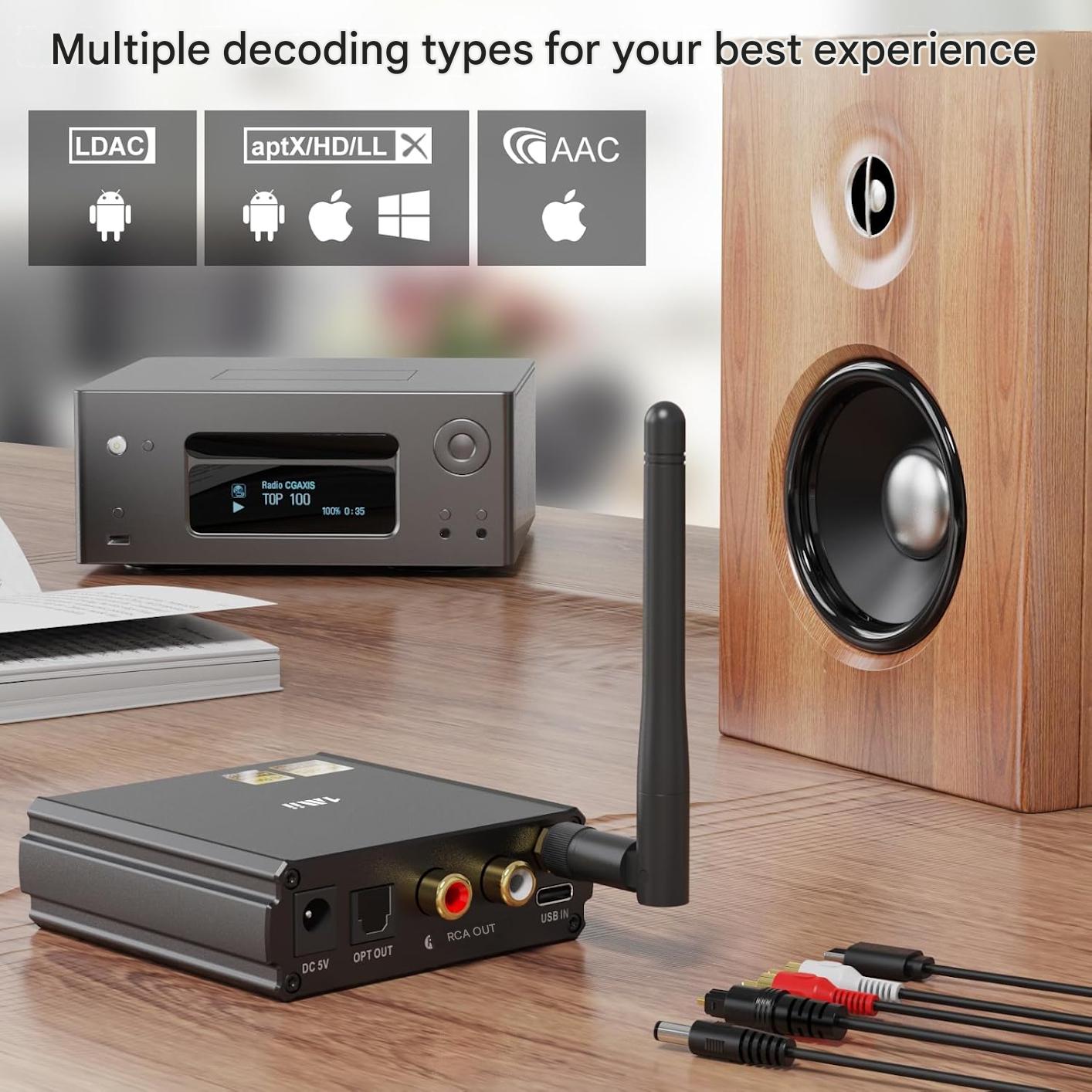 Receptor HiFi 1Mii DS220 Bluetooth 5.3 cu DAC ES9018K2M – LDAC / aptX HD / aptX LL, afisaj OLED, Mod EQ, adaptor audio stereo Hi-Res pentru amplificator, boxe, TV, RCA / Optic / USB, sunet audiofil fara fir