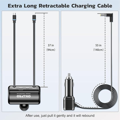 Incarcator auto 6 in 1 pentru tetiera, 110 W, retractabil, PD&Quick Charge 3.0, 6 porturi de incarcare, lumina LED albastra, adaptor incarcator auto compatibil cu iPhone 16/15/14/Pro, Samsung, Google, accesorii de calatorie