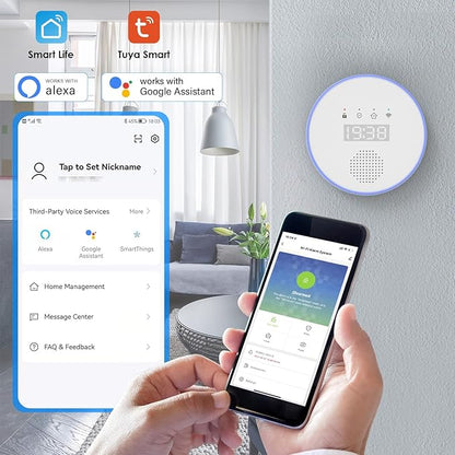 Sistem de alarma WiFi smart, 5/2,4 GHz, sirena 120 dB, 6 senzori pentru usi si ferestre, 2 telecomenzi, control prin aplicatie, compatibil cu Alexa si Google Home, pentru casa, garaj, birou