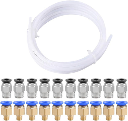 Set tub teflon de 5 m pentru imprimanta 3D cu 10 conectori pneumatici PC4-M6 si 10 conectori PC4-M10, furtun PTFE pentru imprimate cu filament 1.75 mm