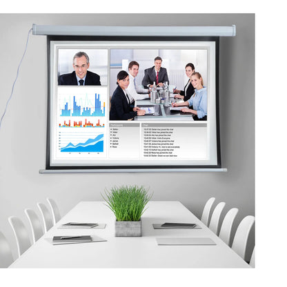 Ecran de proiectie videoproiector 120 inch motorizat, cu telecomanda, prindere in perete sau tavan, 244 x 183 cm, alb/negru
