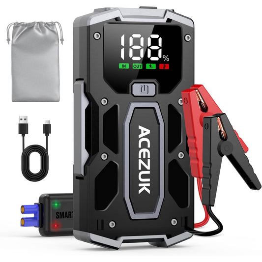 Starter auto portabil, jump starter 4000 A, robot de pornire cu functie powerbank, 12800 mAh, lanterna LED, ecran LCD, pana la 7 litri benzina si 5.5 litri diesel 12V, multifunctional