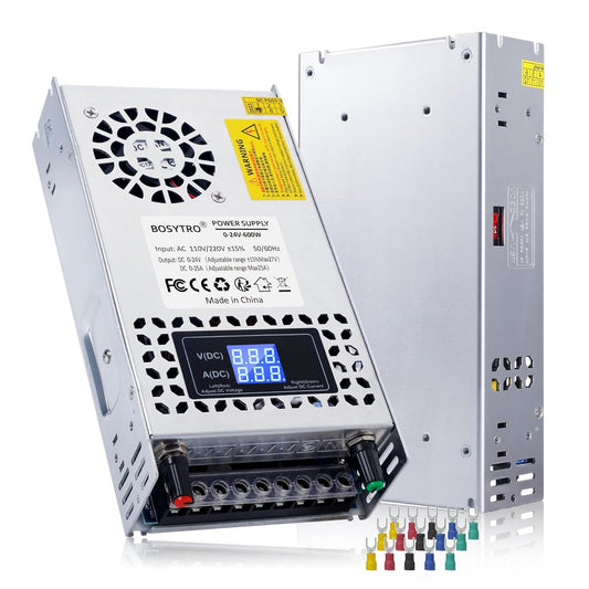 Sursa de alimentare modulara reglabila 0-24V, 0-25A, AC 110V/220V, 600 W, cu display, ventilata, carcasa din aluminiu, pentru banda LED, sisteme supraveghere video, automatizari