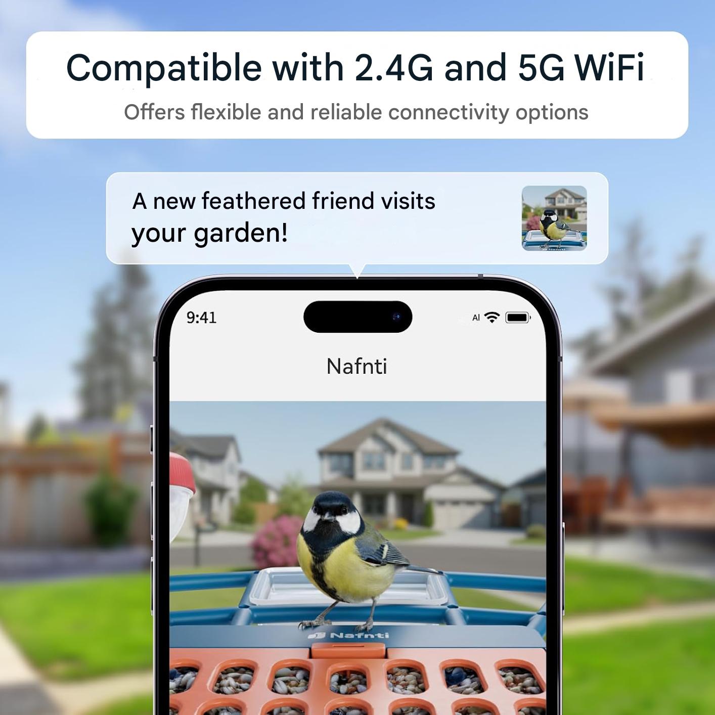 Hranitoare inteligenta pentru pasari cu camera, identificarea pasarilor, 2,4 GHz/5 GHz, alimentata cu energie solara, notificari instantanee, camera cu vizualizare live 2K pentru hranirea pasarilor