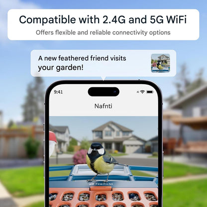 Hranitoare inteligenta pentru pasari cu camera, identificarea pasarilor, 2,4 GHz/5 GHz, alimentata cu energie solara, notificari instantanee, camera cu vizualizare live 2K pentru hranirea pasarilor