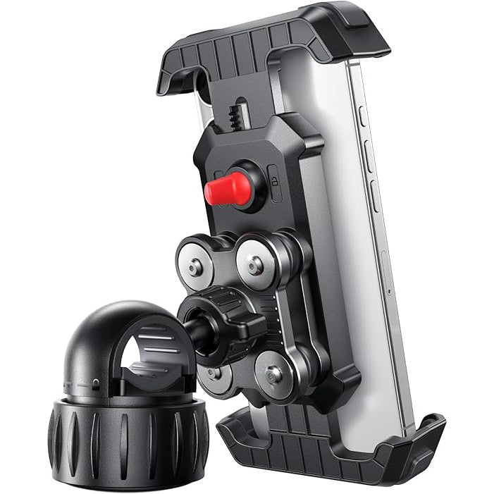 Suport telefon pentru bicicleta/motocicleta, reglare la 360°, rezistent la socuri cu amortizoare in 4 puncte, anti-tremur, pentru smartphone de la 4, 7 inchi la 7 inchi, negru