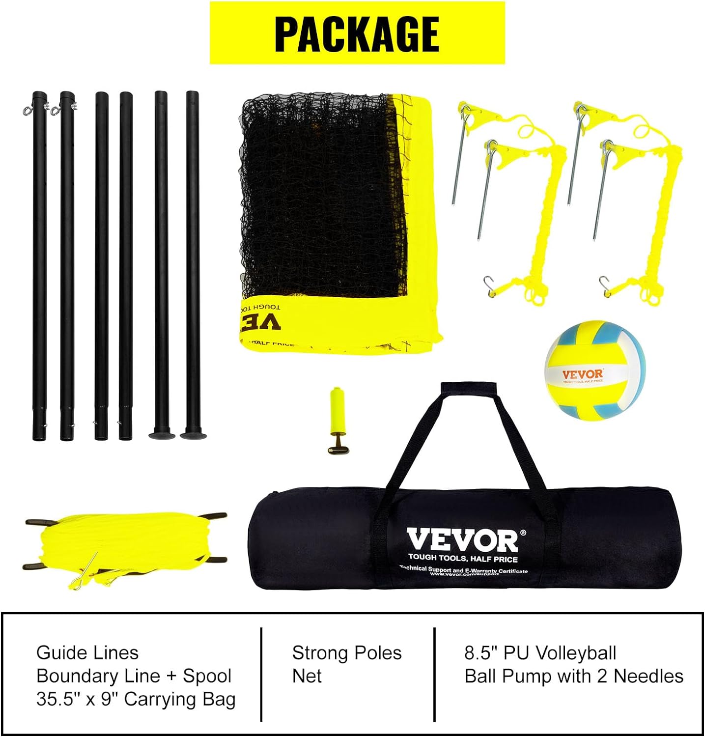 Set fileu volei, plasa pentru volleyball/badminton 9.7m x 2.4m, inaltime reglabila, material impermeabil, cu stalpi metalici, minge de volei, pompa si geanta de depozitare si transport incluse