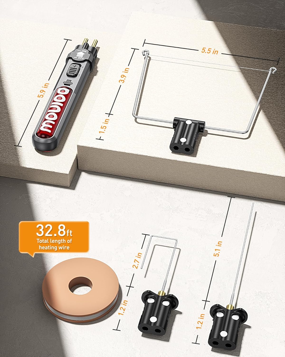 Aparat de taiat polistiren wireless, cutter cu fir cald, lumina LED, reincarcabil, 3 capete diferite, 550°C, acumulator 2000 mAh, pentru taiat si gravat polistiren, spuma, placi KT, EVA, EPP