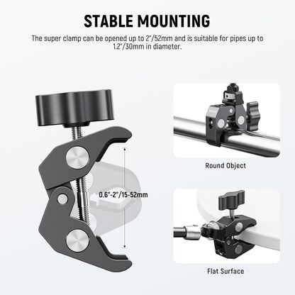 Set brat articulat de 11 inch Joint Magic Arm cu clema Super Clamp cu filet 1/4 Inch si 3/8 Inch, sarcina maxima 3 kg, pentru cage, monitor de camp, camera DSLR, ring light, lumina LED, multifunctionale