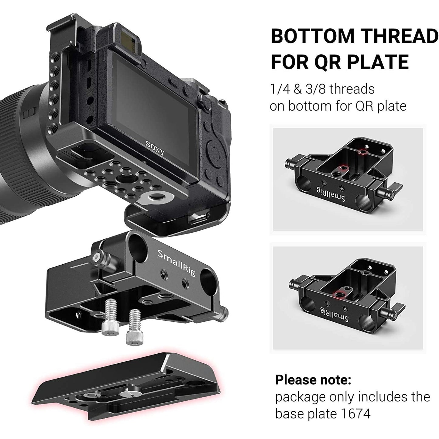 Placa de baza Smallrig cu clema de stalp U-base pentru Sony FS5 FS7, Sony A7 Series, Canon C100 / C300 / C500-1674