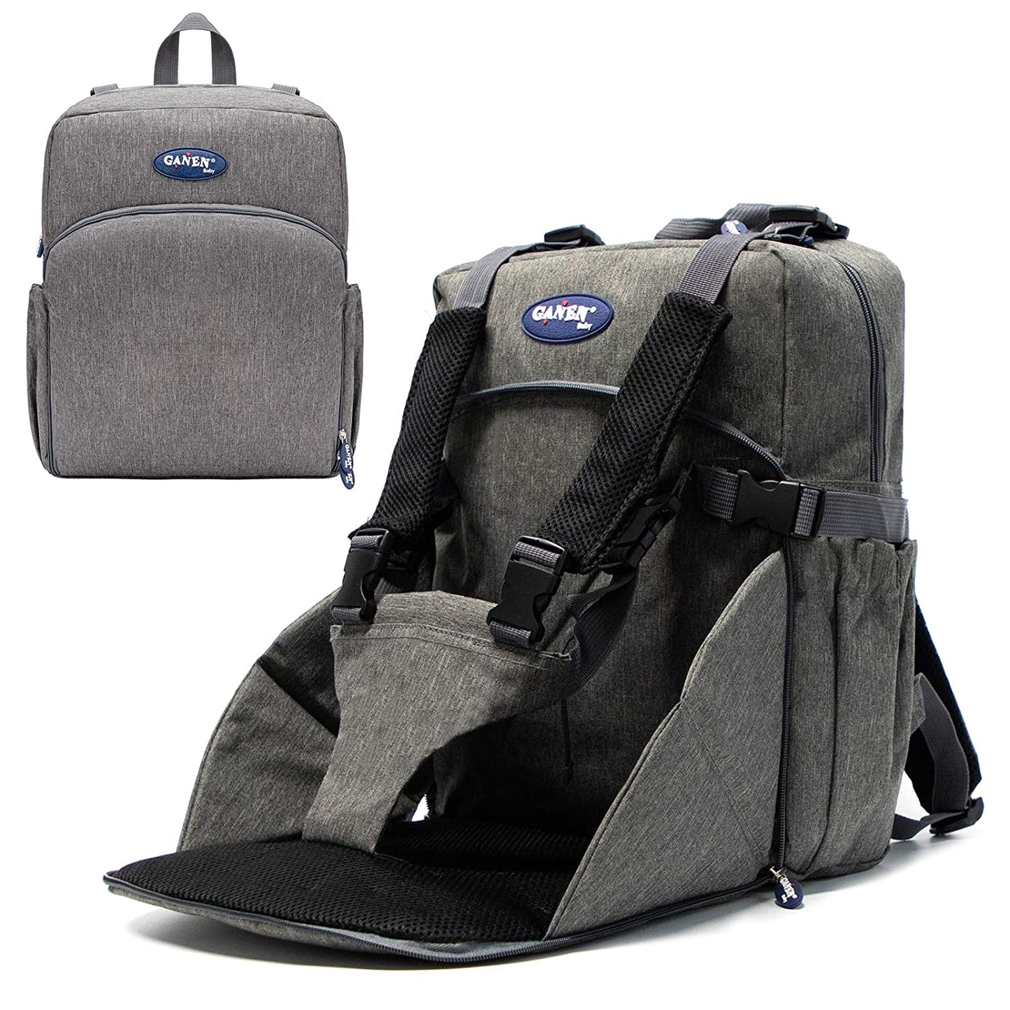 Geanta pentru schimburi, ghiozdan multifunctional cu scaunel port-bebe, de mare capacitate, rucsac de calatorie, Gri