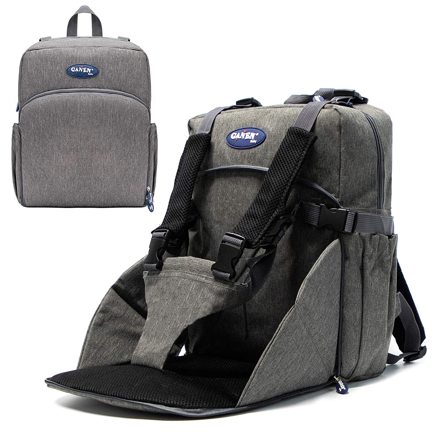 Geanta pentru schimburi, ghiozdan multifunctional cu scaunel port-bebe, de mare capacitate, rucsac de calatorie, Gri