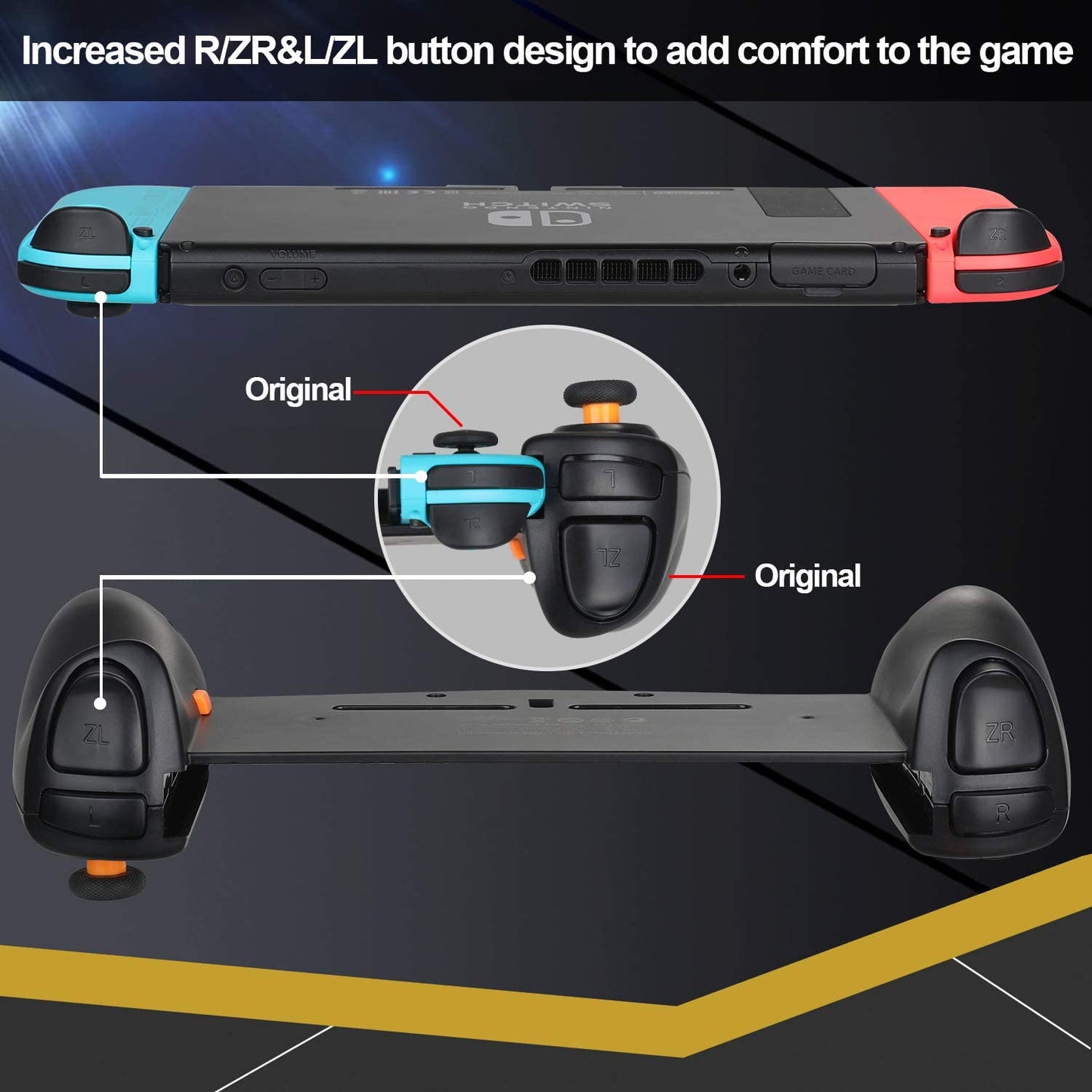 Controller pentru Nintendo Switch, model imbunatatit, ergonomic, cu vibratie dubla, 3 capace joystick diferite, giroscop cu 6 axe