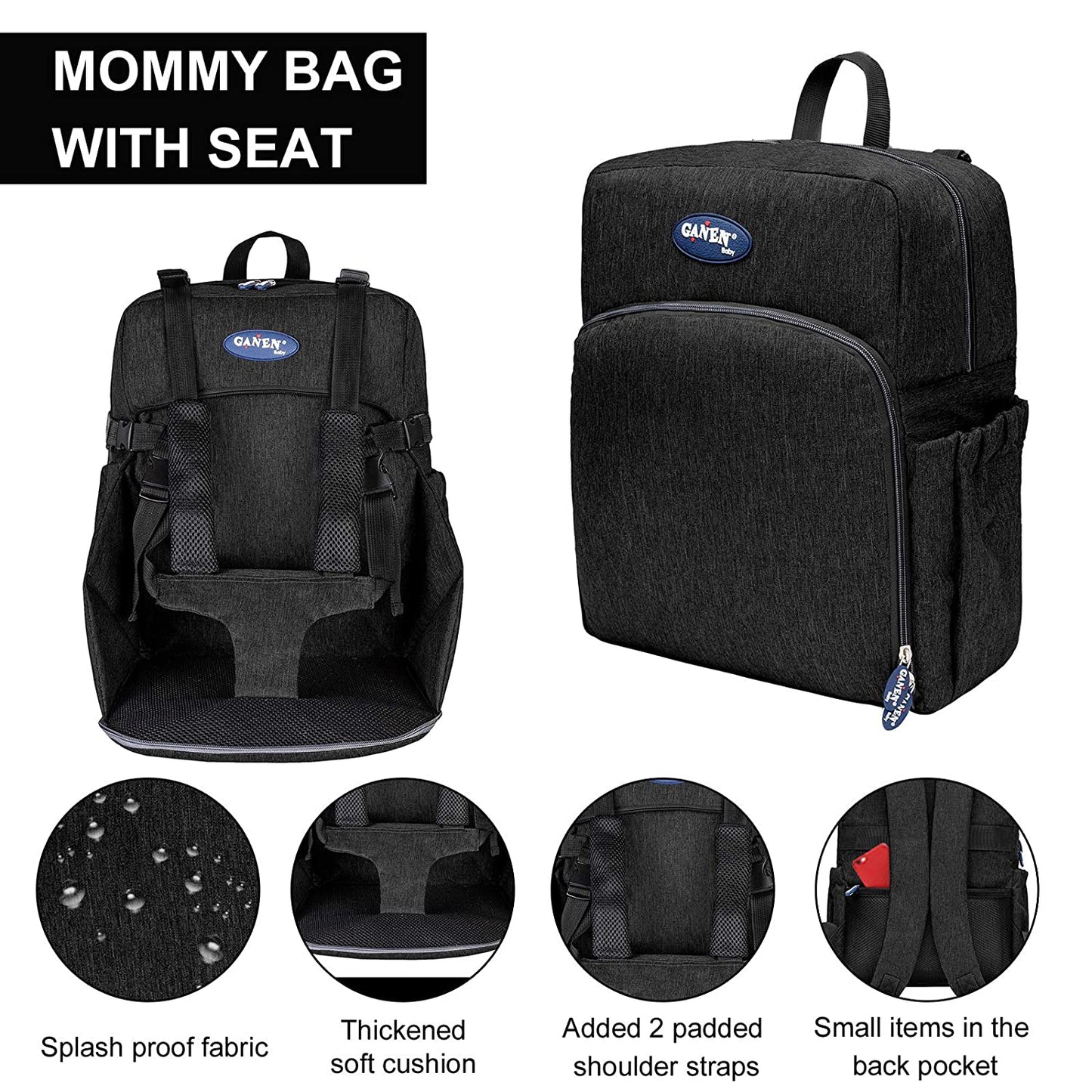 Ghiozdan multifunctional cu port-bebe ,Aujelly , de mare capacitate, rucsac de calatorie, impermeabil, Negru