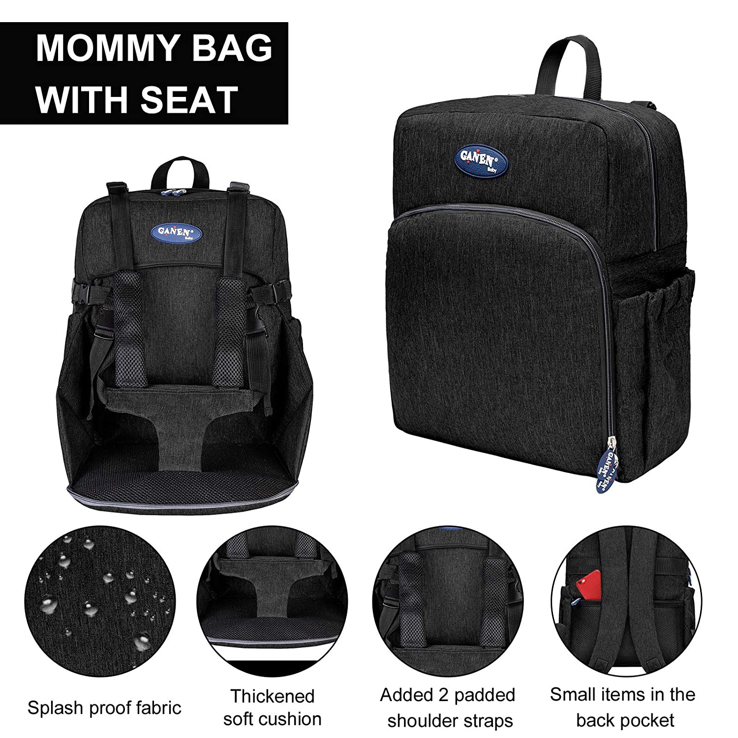 Ghiozdan multifunctional cu port-bebe ,Aujelly , de mare capacitate, rucsac de calatorie, impermeabil, Negru