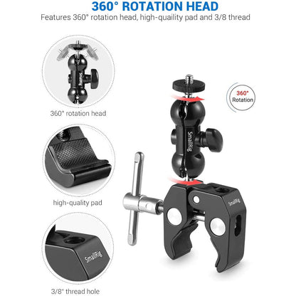 Clema Smallrig multifunctionala cu bila de fixare accesorii foto-video DSLR, cu menghina si surub 1/4", articulatie rotativa 360º