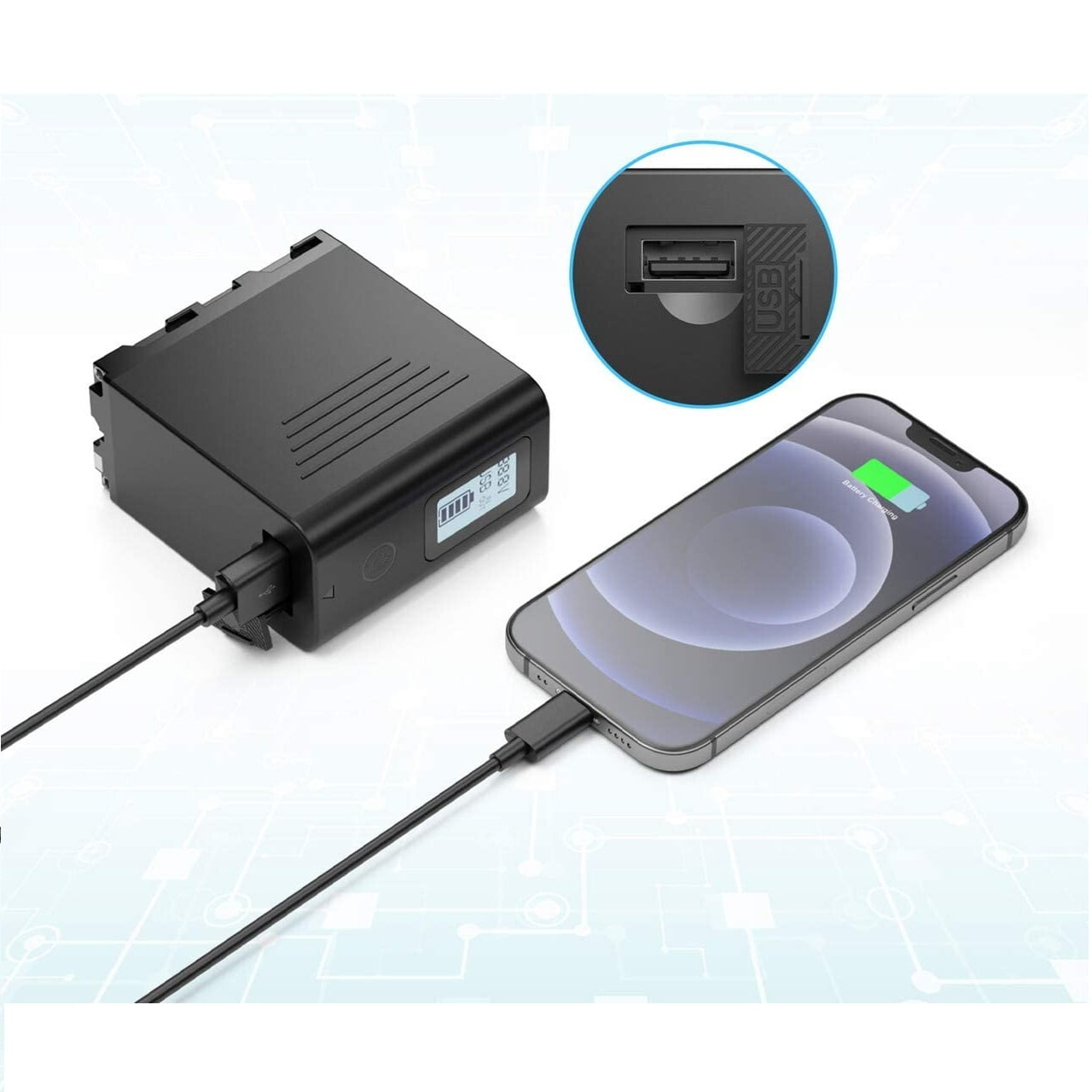 Set 2 baterii Li-on 10050mAh cu afisaj LED pentru Sony NP-F980, F960 F970 F750 F550 cu intrare Micro-USB, iesire USB 5V