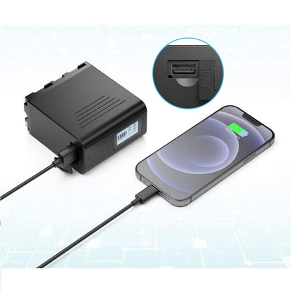 Set 2 baterii Li-on 10050mAh cu afisaj LED pentru Sony NP-F980, F960 F970 F750 F550 cu intrare Micro-USB, iesire USB 5V