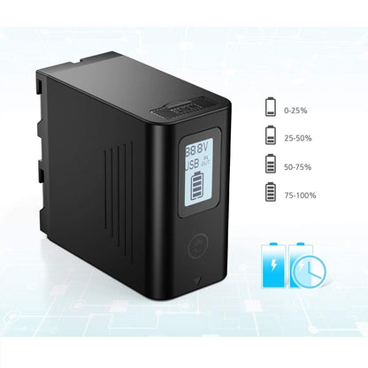 Set 2 baterii Li-on 10050mAh cu afisaj LED pentru Sony NP-F980, F960 F970 F750 F550 cu intrare Micro-USB, iesire USB 5V