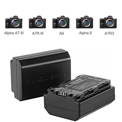 Set 2 acumulatori NP-FZ100 2280mAh, baterii de schimb cu incarcator dublu pentru Sony Alpha 9, Sony A9, Sony Alpha 9R, Sony A9R, Sony Alpha 9S, Sony A7RIII, A7 III