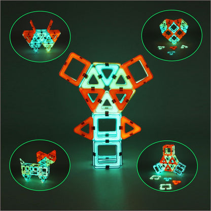 Set inteligent, educativ si creativ , Joc magnetic de contructie, 42 piese magnetice fosforescente