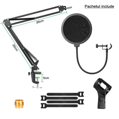Set Brat cu menghina cu suport pentru microfon si Filtru ,stand Agptek , Profesional , Adjustabil