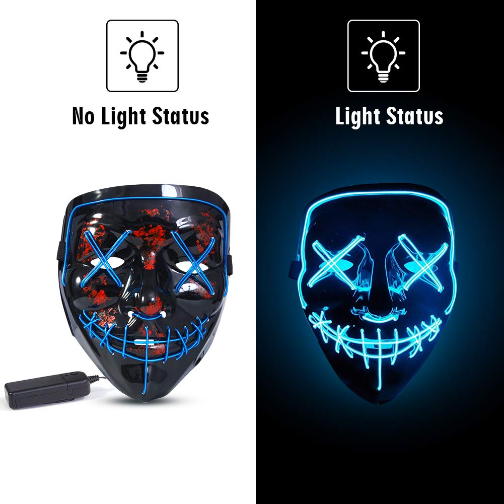 Masca Halloween cu led , cu fir electroluminescent de neon , masca purge horror luminoasa