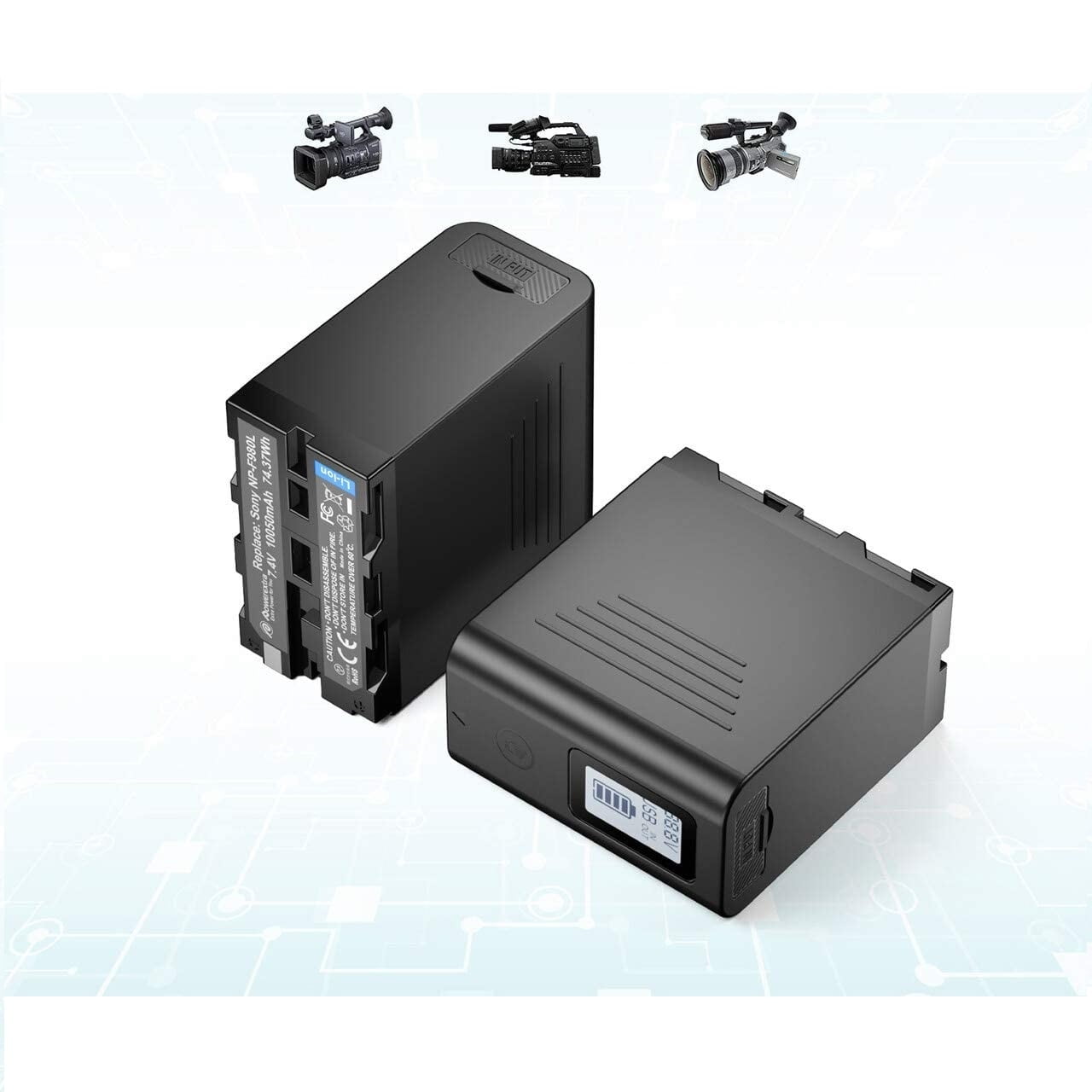 Set 2 baterii Li-on 10050mAh cu afisaj LED pentru Sony NP-F980, F960 F970 F750 F550 cu intrare Micro-USB, iesire USB 5V