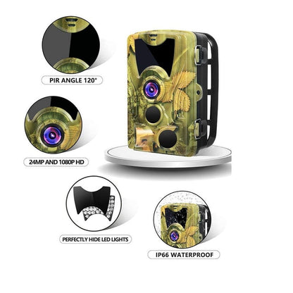 Camera de vanatoare 24MP,1080P, senzor de miscare, night vision, cu unghi larg de 120 ° rezistent la praf, card de memorie 8Gb