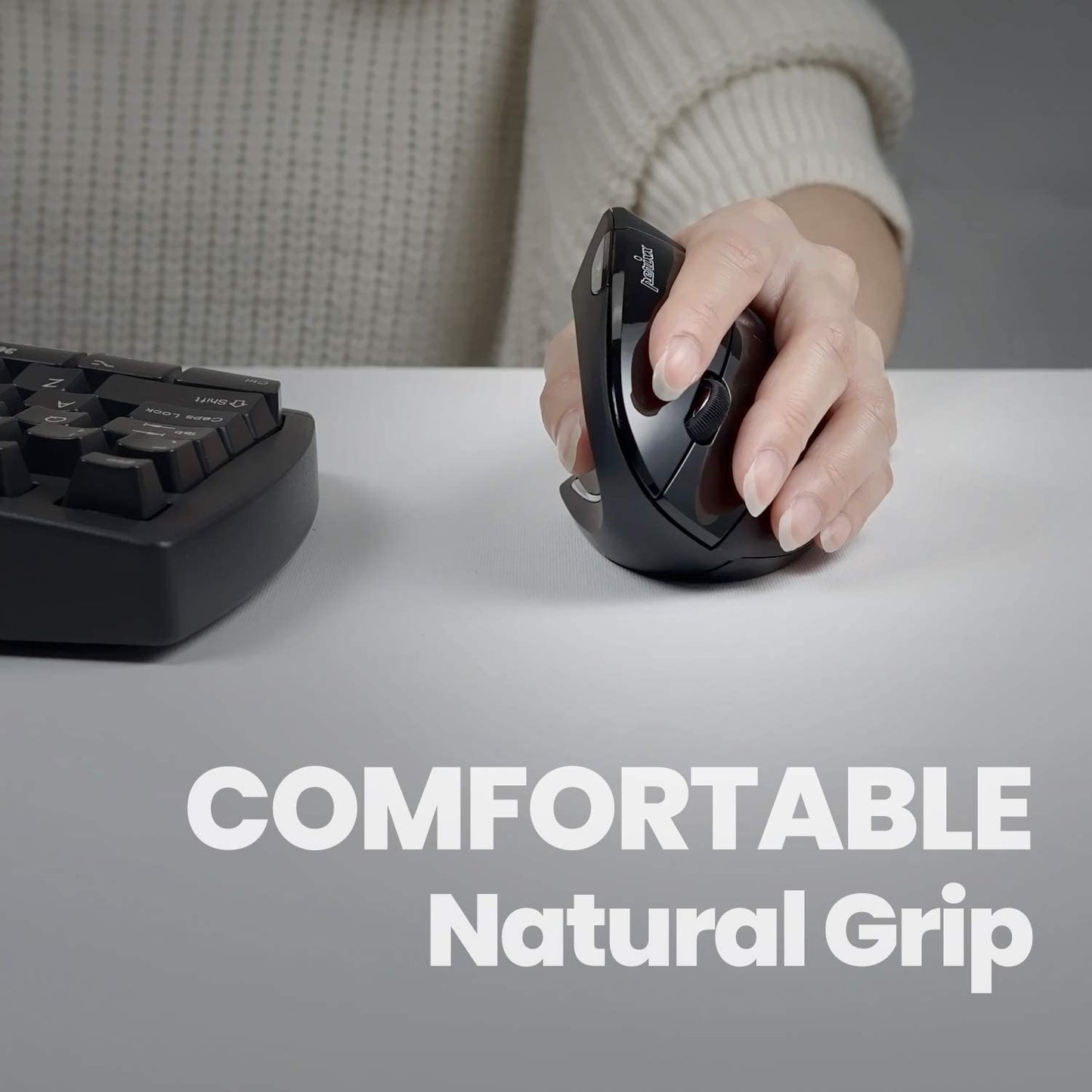 Mouse vertical wireless 2.4 GHz, mana stanga, design cu 6 butoane, 3 niveluri DPI, ergonomic, pentru stangaci