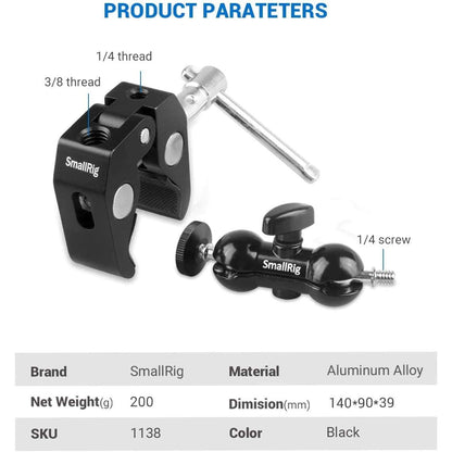Clema Smallrig multifunctionala cu bila de fixare accesorii foto-video DSLR, cu menghina si surub 1/4", articulatie rotativa 360º