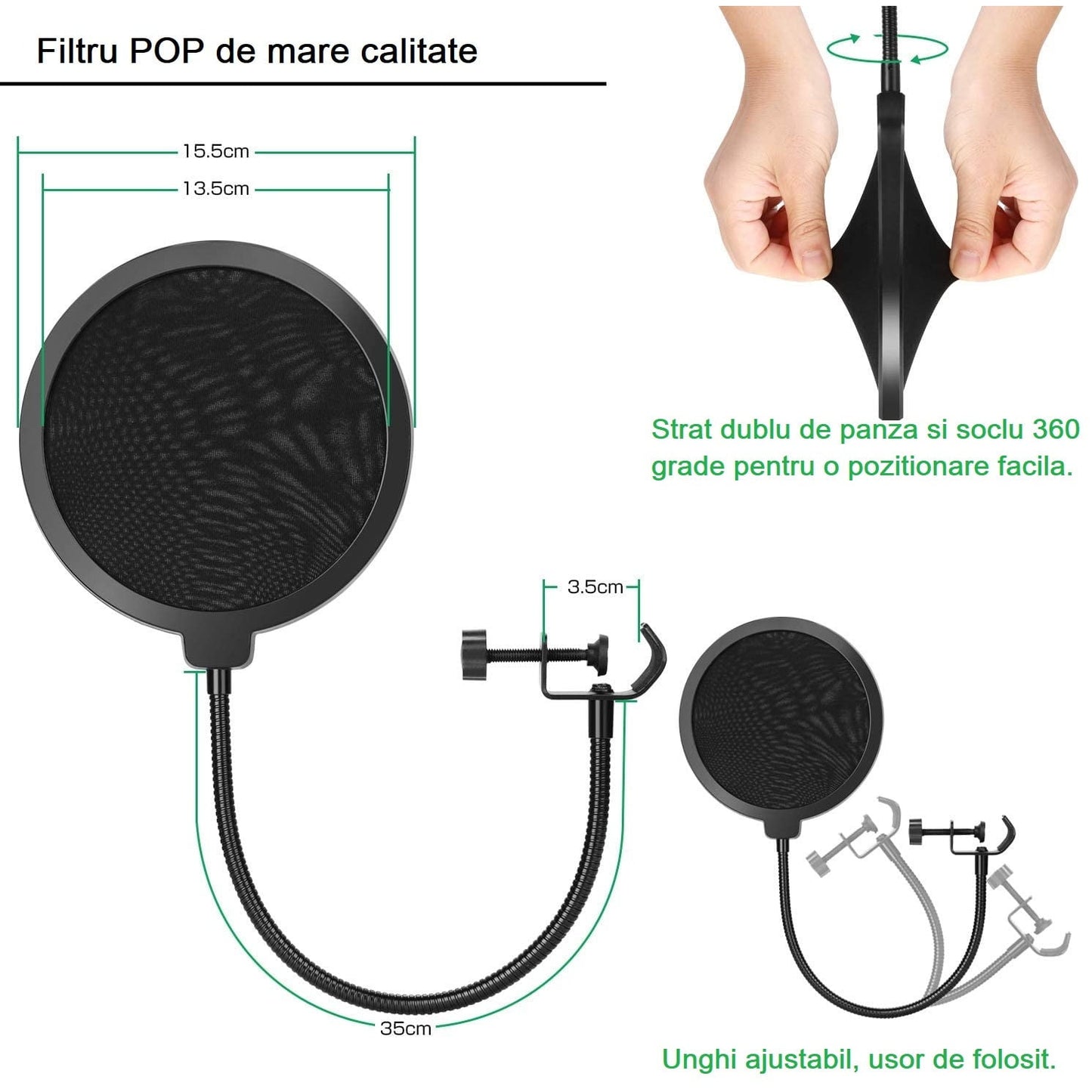 Set Brat cu menghina cu suport pentru microfon si Filtru ,stand Agptek , Profesional , Adjustabil