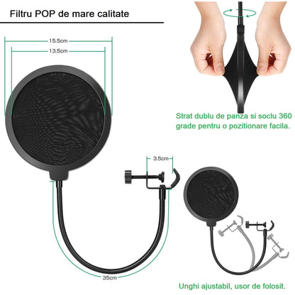 Set Brat cu menghina cu suport pentru microfon si Filtru ,stand Agptek , Profesional , Adjustabil