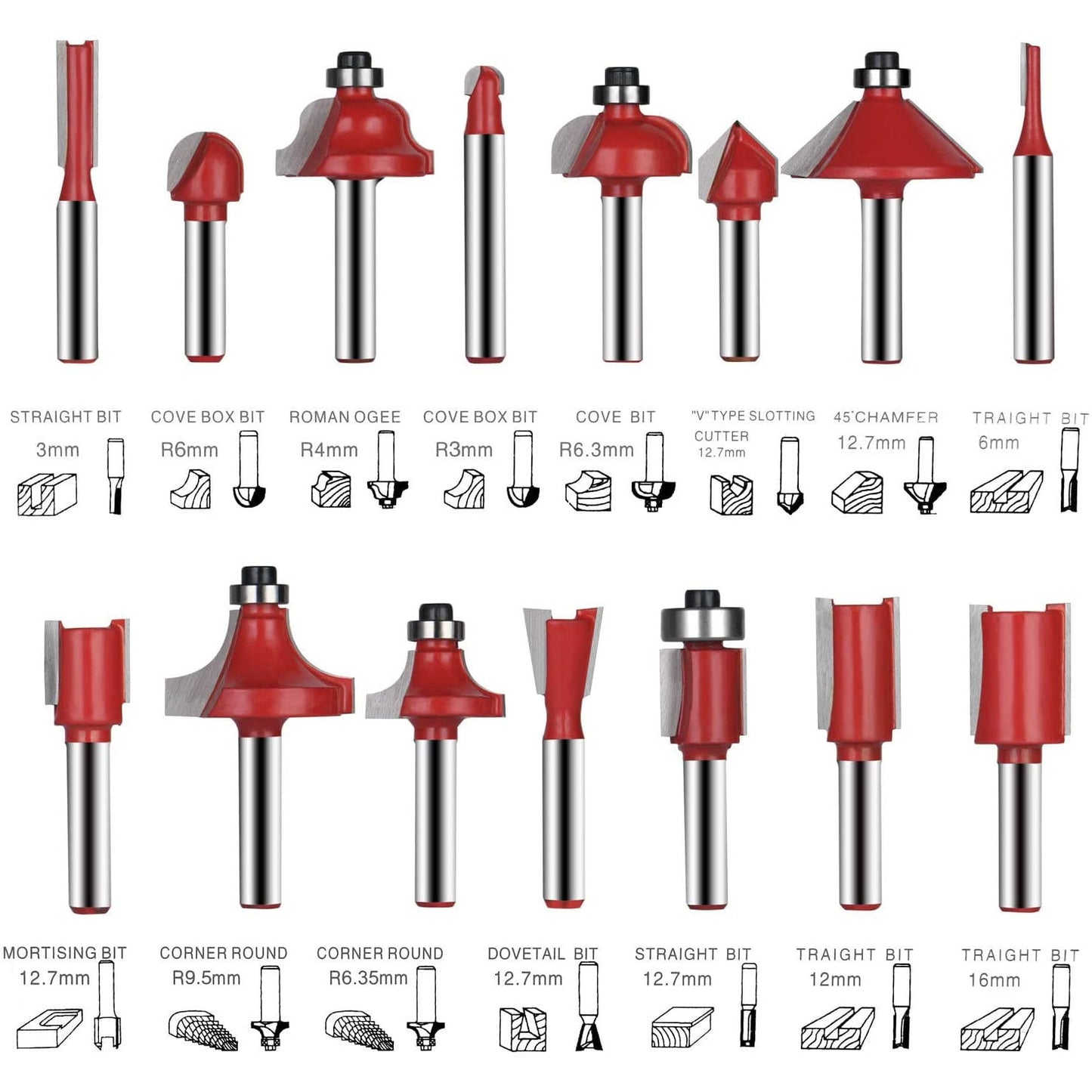 Set de 15 buc freze pentru lemn, 6-15 mm plus cutie de transport
