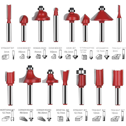 Set de 15 buc freze pentru lemn, 6-15 mm plus cutie de transport