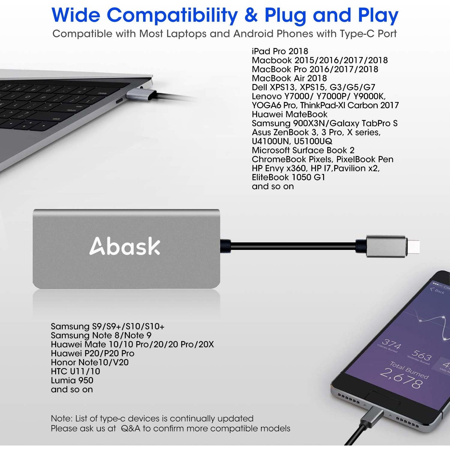 Hub adaptor USB Type-C , Abask 8-in-1, la 3 x USB 3.0, 1 x HDMI 4K,SD / MicroSD Card Reader, USB 3.1, Ethernet, PD Port