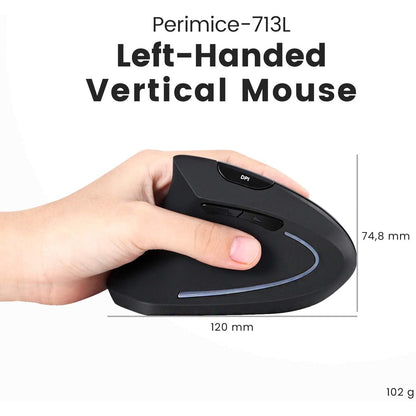 Mouse vertical wireless 2.4 GHz, mana stanga, design cu 6 butoane, 3 niveluri DPI, ergonomic, pentru stangaci