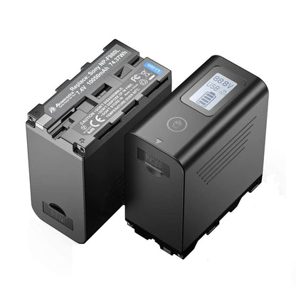 Set 2 baterii Li-on 10050mAh cu afisaj LED pentru Sony NP-F980, F960 F970 F750 F550 cu intrare Micro-USB, iesire USB 5V