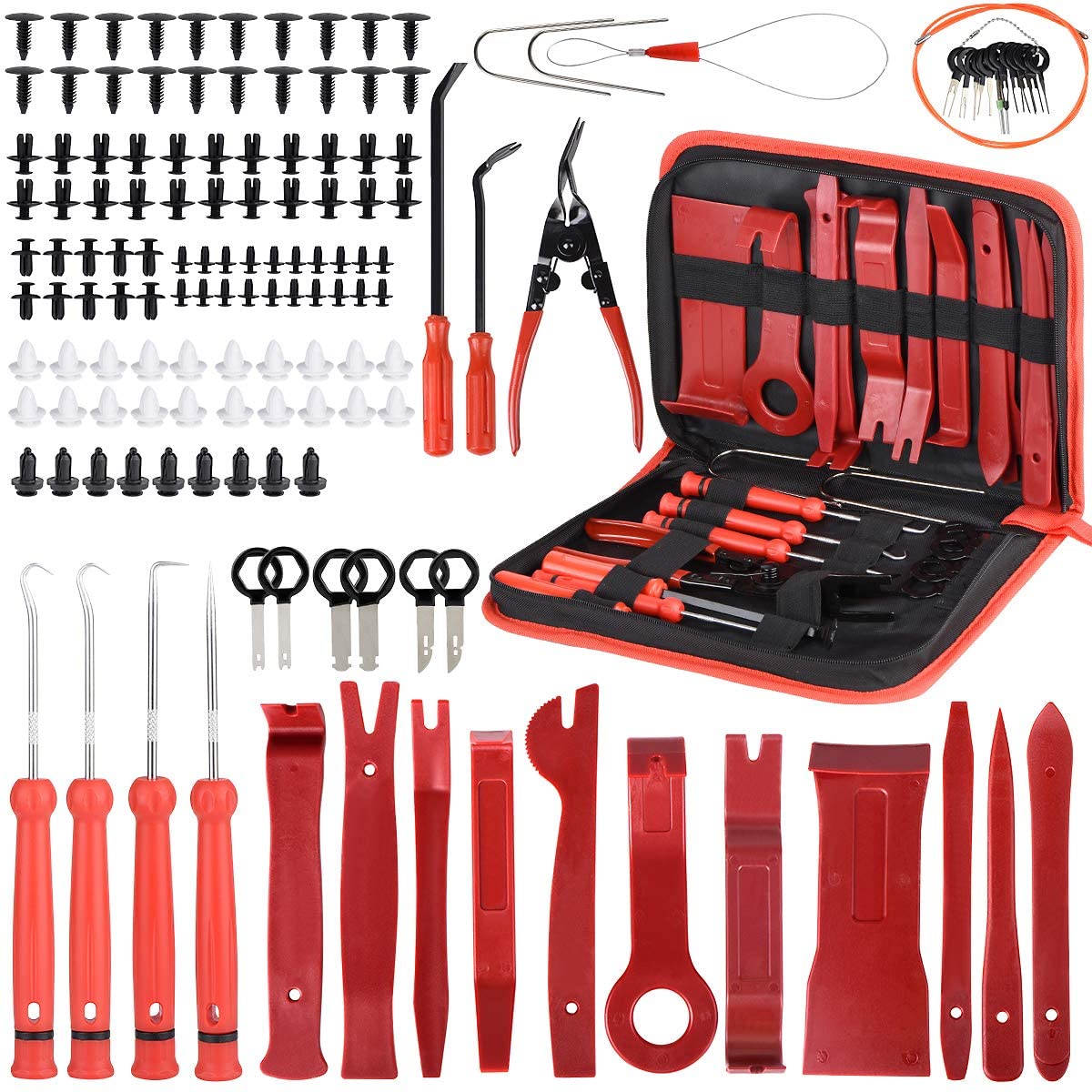 Trusa demontare interior auto, radio, trimuri, fete de usa, panou de bord, cu clipsuri, cu 139 piese si husa de protectie