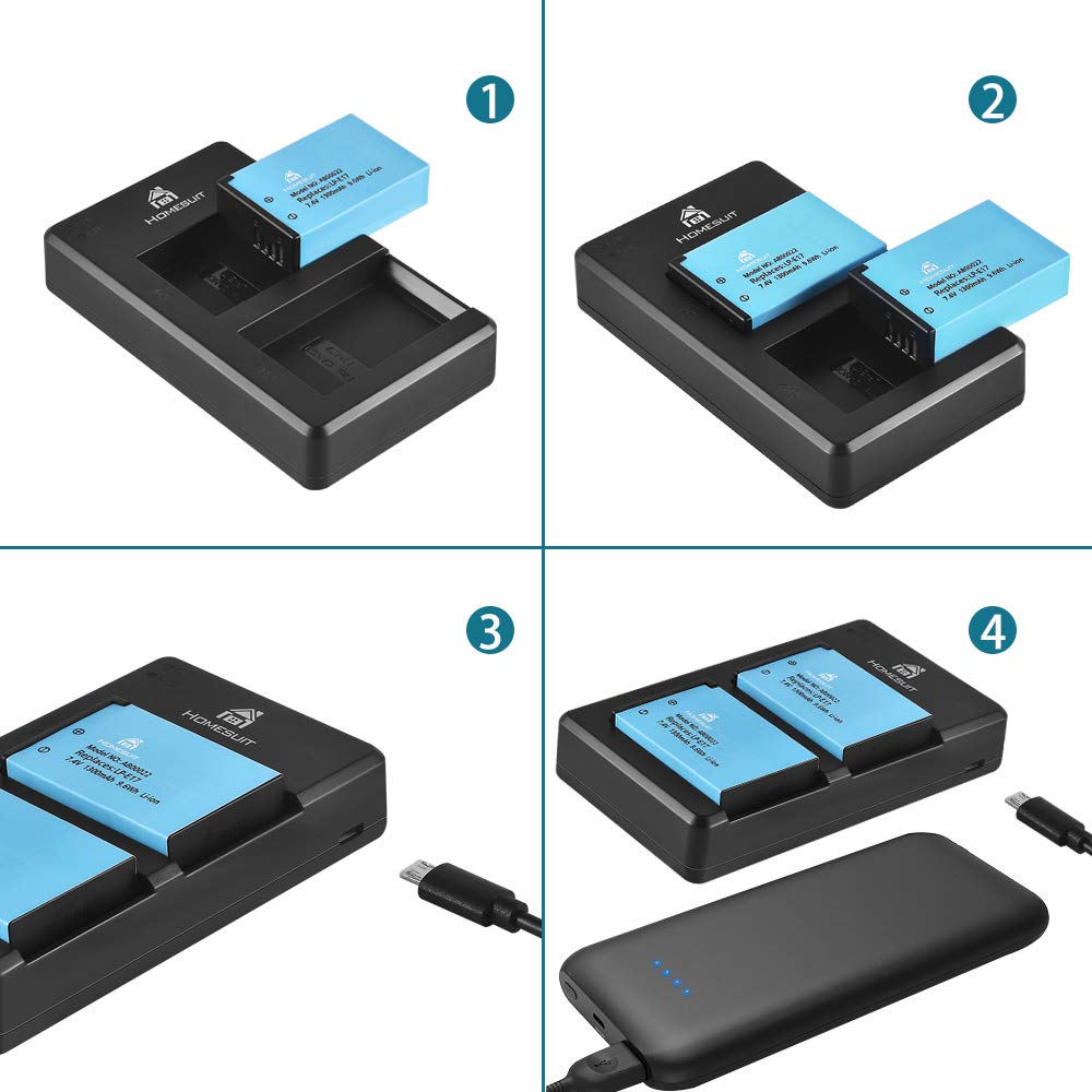 Set de 2 Acumulatori LP-E17 + incarcator , 1300 mAh ,Homesuit pentru Canon Rebel SL2, T6i, T6s, T7i, EOS M3, M5, M6, EOS 200D, 77D, 750D, 760D, 800D, 8000D, KISS X8i