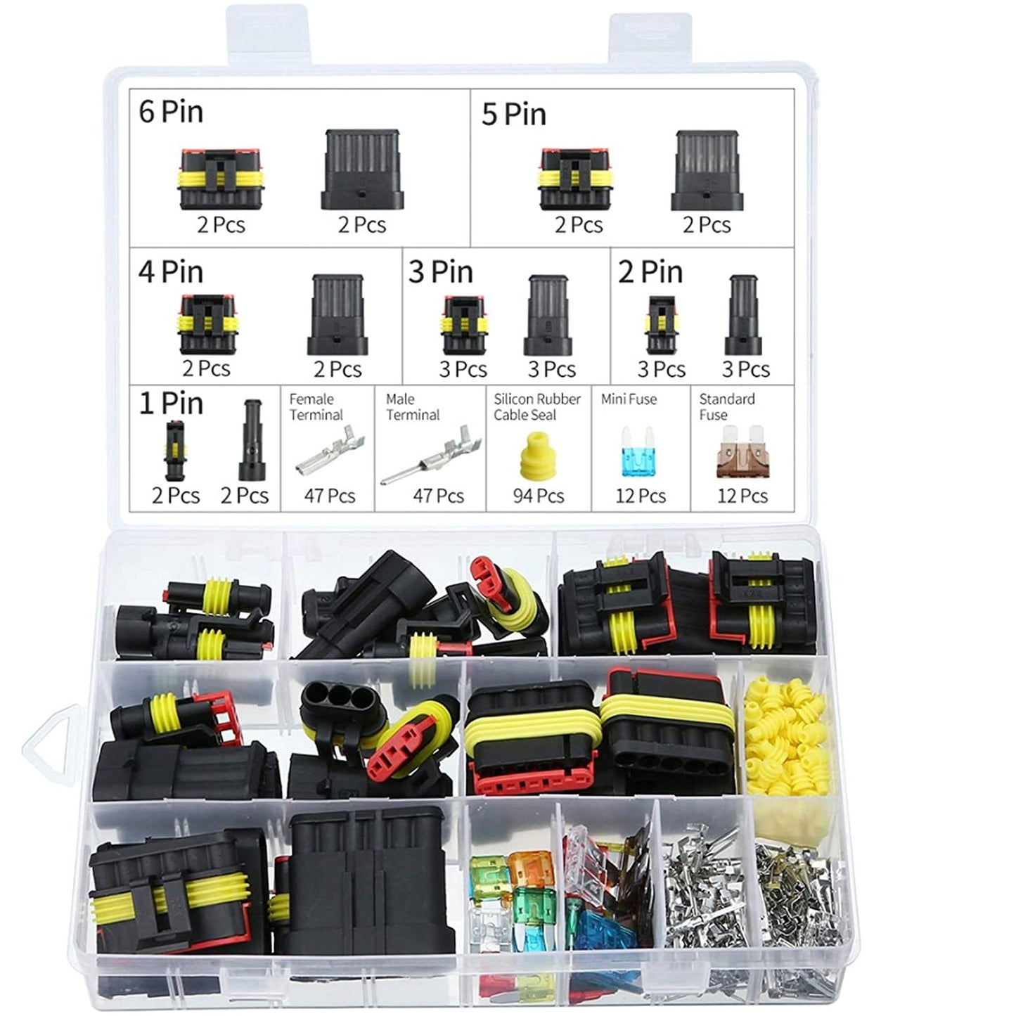 Set 240 piese terminale , mufe pini 1/2/3/4/5/6 , conectori , rezistente la apa , sigurante auto , mini sigurante pentru motocicleta scuter , Masina , camion